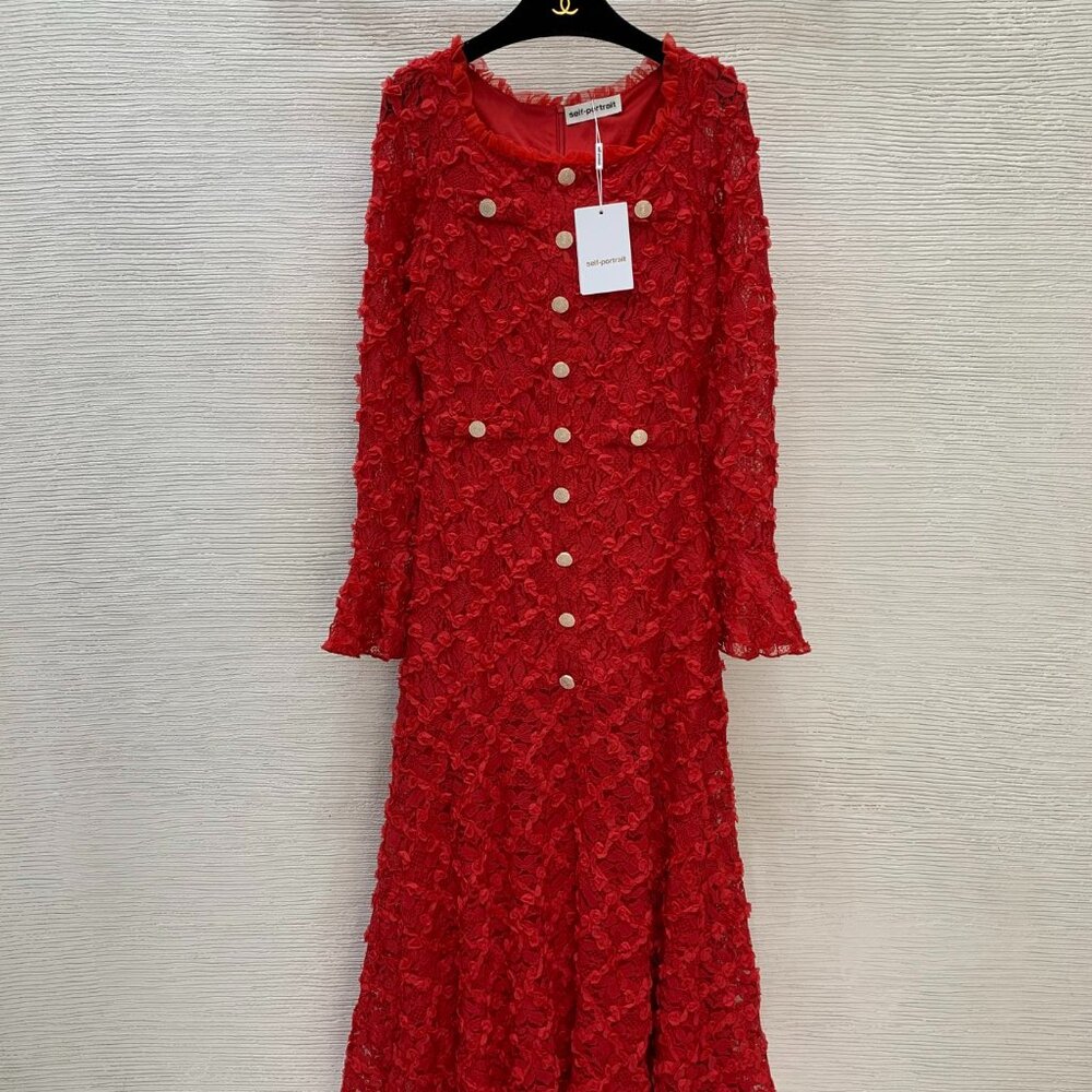 Self-Portrait Woven Diamond Pattern Dress